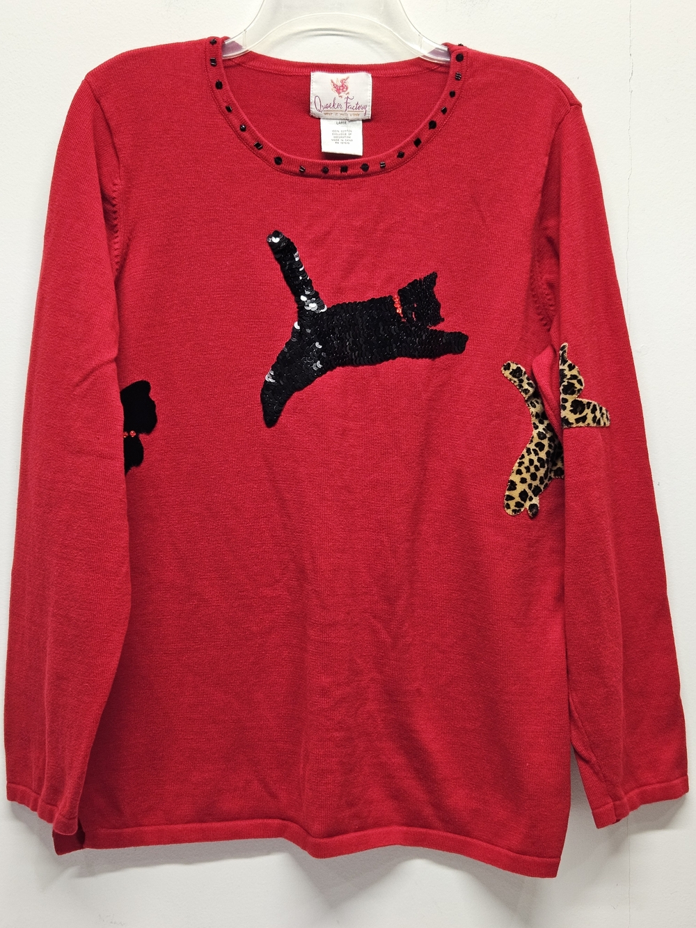 Quacker Factory Jumping Cats Kitties Pullover Round Neck Knit Sweater Cat Large
